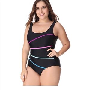 DELIMIRA Women's Striped One Piece Swimsuit Plus Size Swimwear Modest Size 40